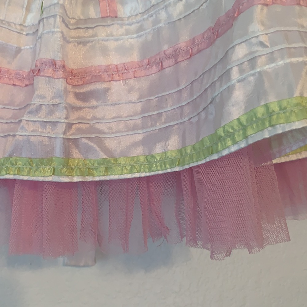 GIRLS PARTY DRESS 2T FULL SKIRT PINK WHITE RIBBON EASTER - Picture 3 of 5